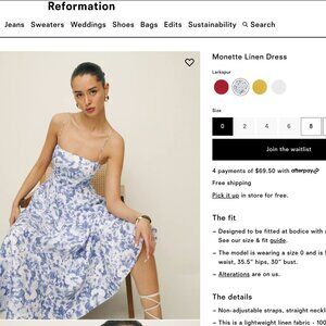 Reformation Monette Linen Dress - Larkspur Size 0